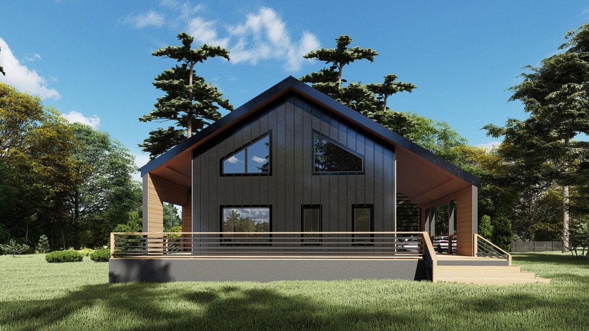 Имитация бруса темно-серого цвета создает гармоничное сочетание с натуральным цветом дерева.