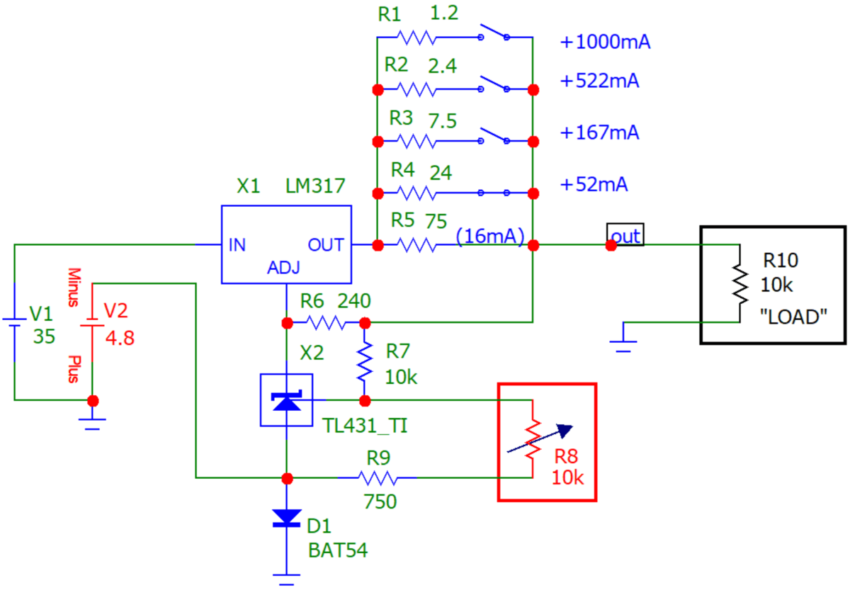 Схема лабораторного источника питания на одной микросхеме LM317.