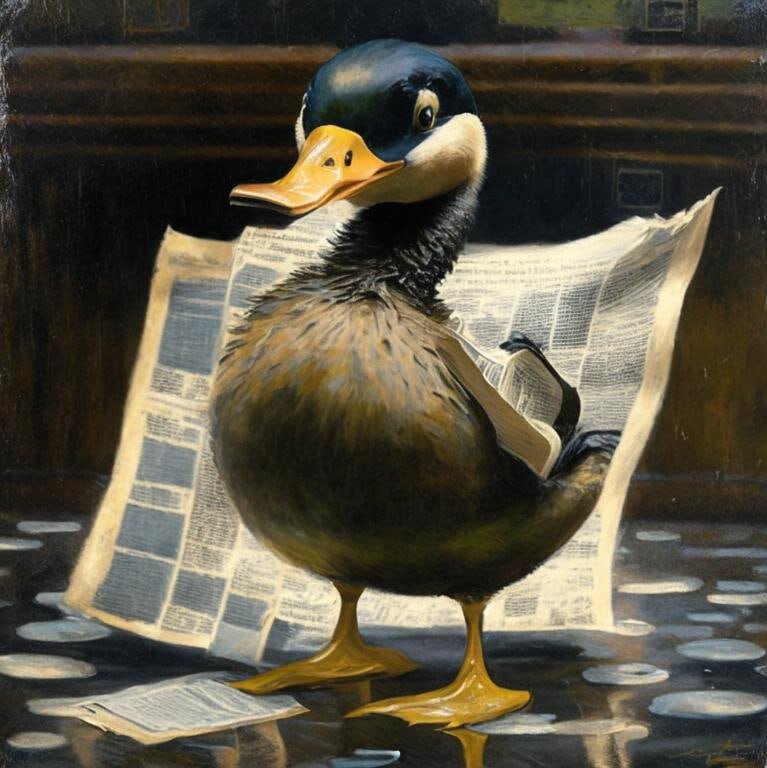 Газетная утка в стиле картина маслом