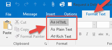 Форматы текста в Outlook