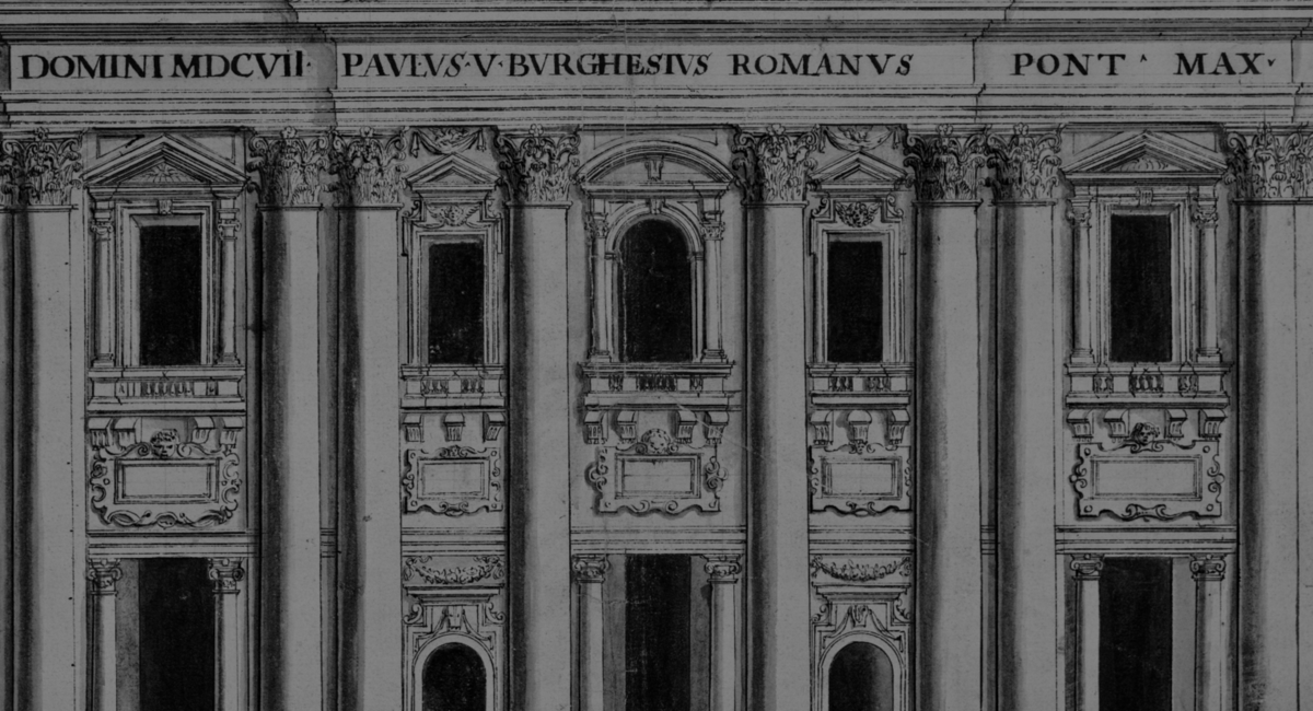 Карло Мадерна. Гравюра с изображением фасада собора св. Петра в Риме