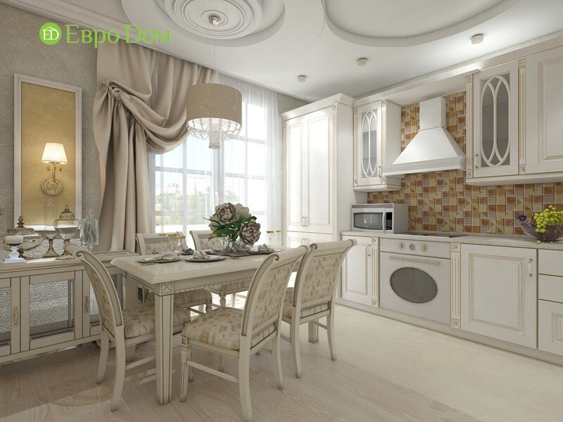 На фото: Кухня в классическом стиле с белой мебелью