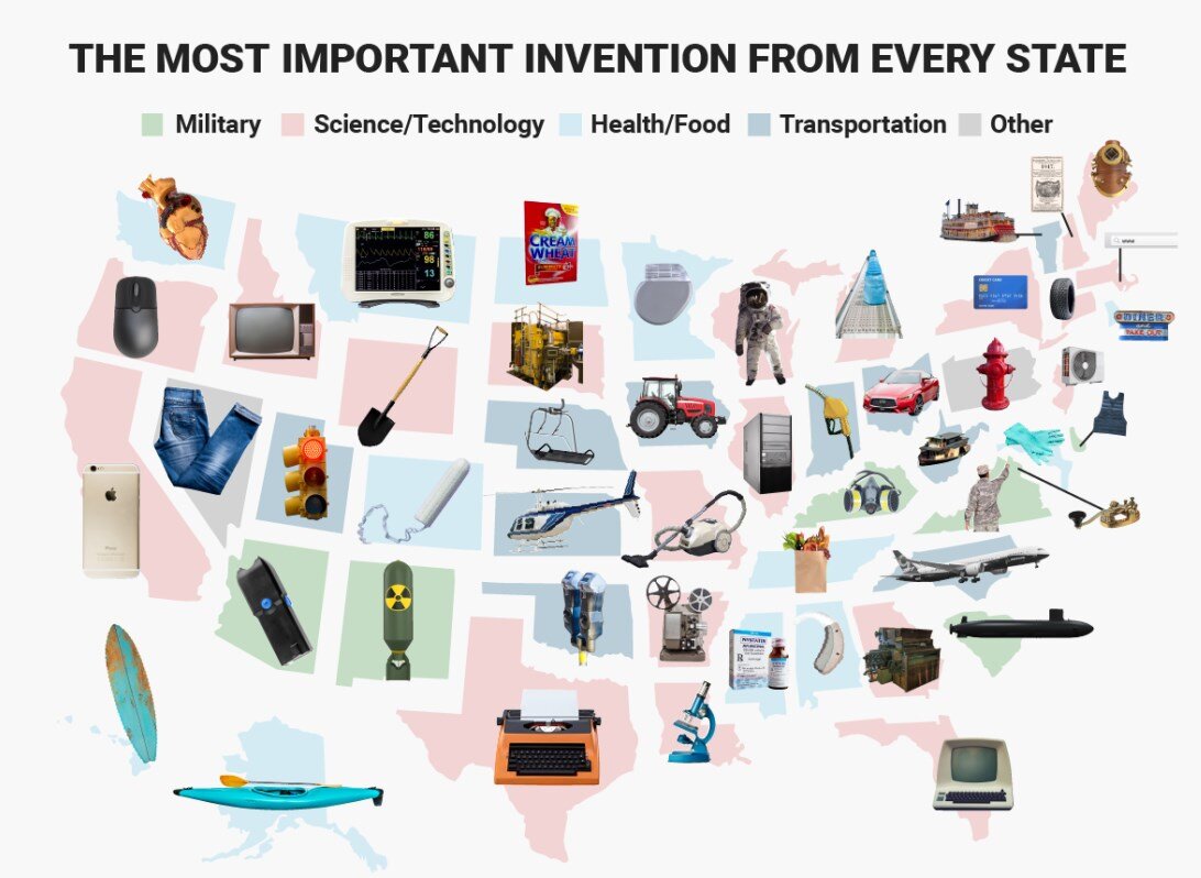 Карта изобретений США по штатам
