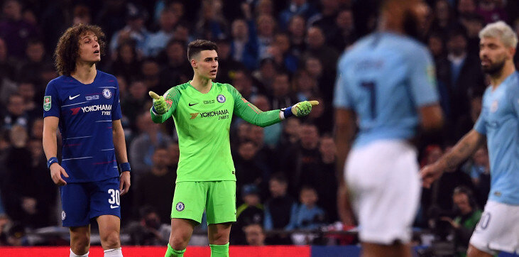 Вратарь "Челси" в матче против "Манчестер Сити"