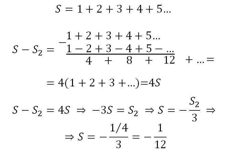 Почему сумма всех натуральных чисел. Сумма всех чисел равна -1/12. Сумма натурального ряда -1/12. Сумма всех натуральных чисел -1/12. Сумма всех положительных чисел -1/12.