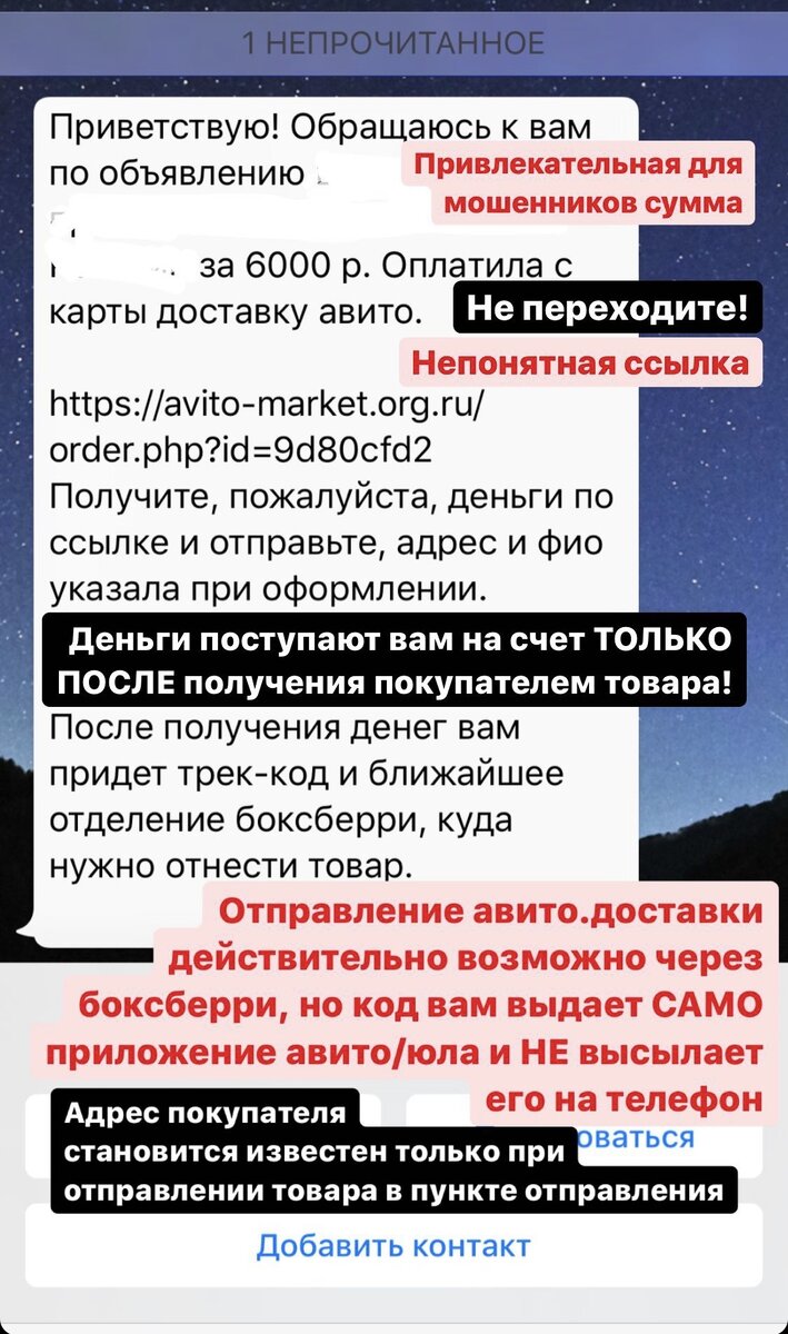 Пример переписки с мошенником в мессенджере