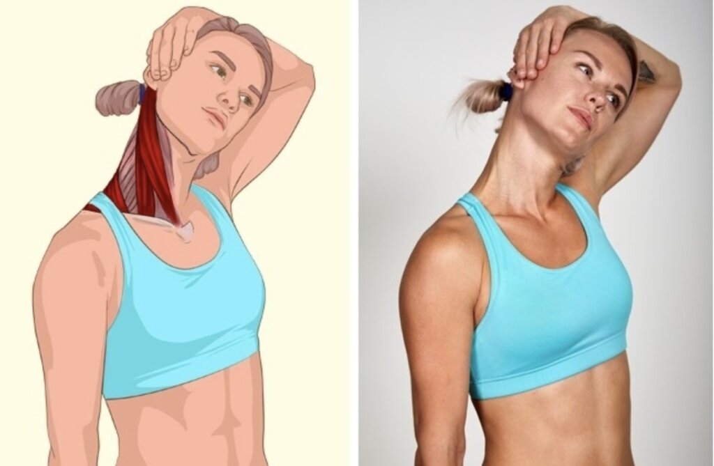 Сначала наклоните голову вбок, стараясь прикоснуться ухом к плечу, повторите движение в другую сторону. Затем наклоните голову вперед и назад, вернитесь в исходное положение и посмотрите влево и вправо, поворачивая голову до упора. Важно, чтобы спина при этом оставалась ровной. Избегайте резких и пружинистых движений. Упражнение можно выполнять как сидя, так и стоя, а также в процессе можно помогать себе руками.