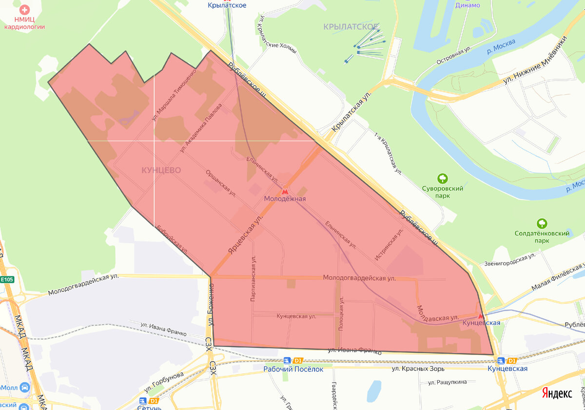 Кунцево - один из благоустроенных районов запада Москвы и может рассматриваться как аналог жилых массивов Крылатское, Фили и Фили-Давыдково