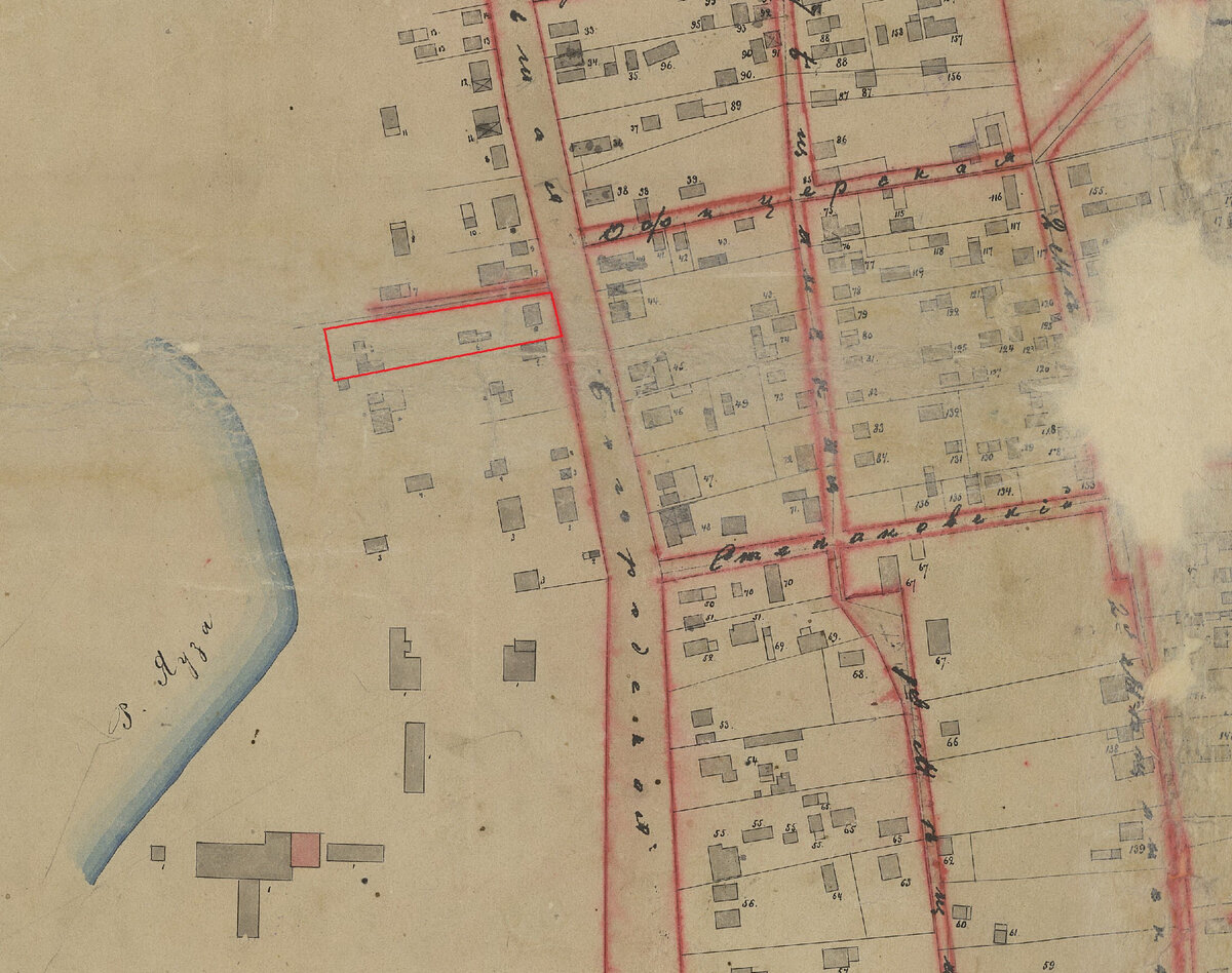 Фрагмент плана сельца Богородского Ростокинской волости начала 1880-х годов с обозначением красным владения Ореста Федотовича Орлика под № 6