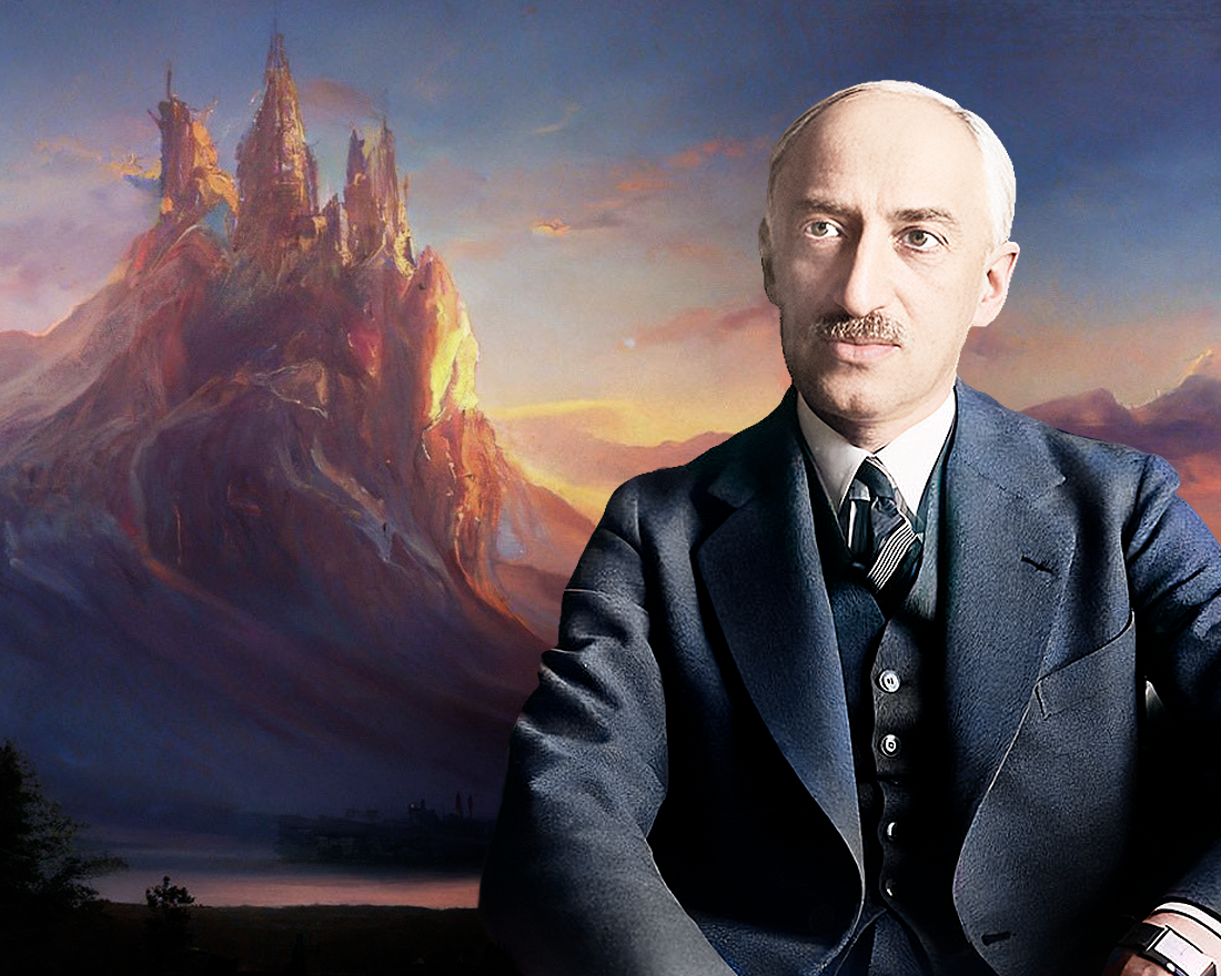 1. Андре Моруа (Эмиль Эрзог) — французский писатель, классик биографического жанра. На фоне — картинка сгенерирована нейросетью «Шедеврум»