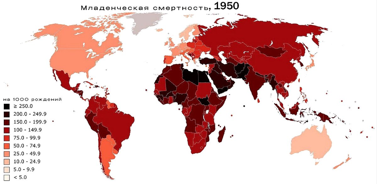 Младенческая смерть в 1950 году. Карта.