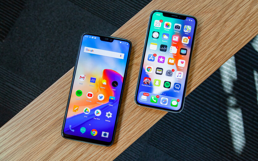    OnePlus 6 (слева) и iPhone X (справа)