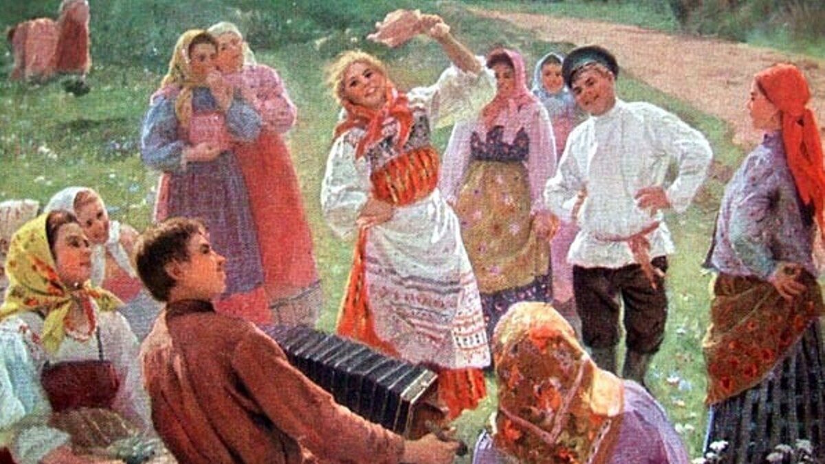 Деревня на Пасху гуляла широко, с хороводами, песнями, играми 