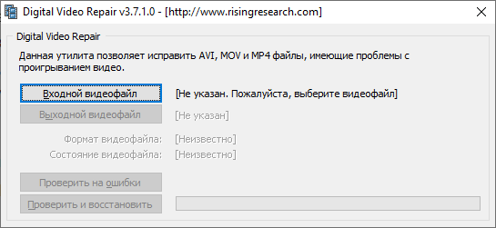Окно программы Digital Video Repair 3.7.1.0