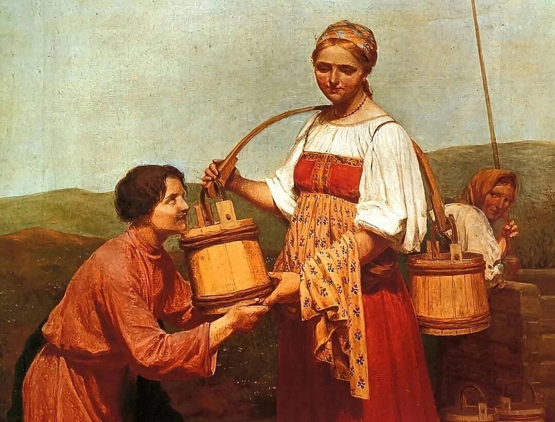 Художник Алексей Венецианов. "Встреча у колодца" (1843). Фрагмент. 