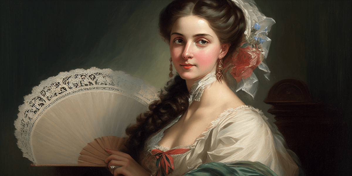  , Vladimir Borovikovsky: A refined portrait of a noblewoman in an elegant gown, holding a fan