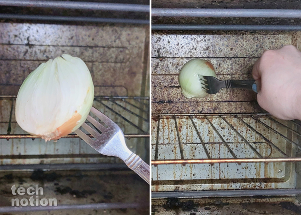 Луковица спасёт самую грязную духовку / Изображение: дзен-канал technotion