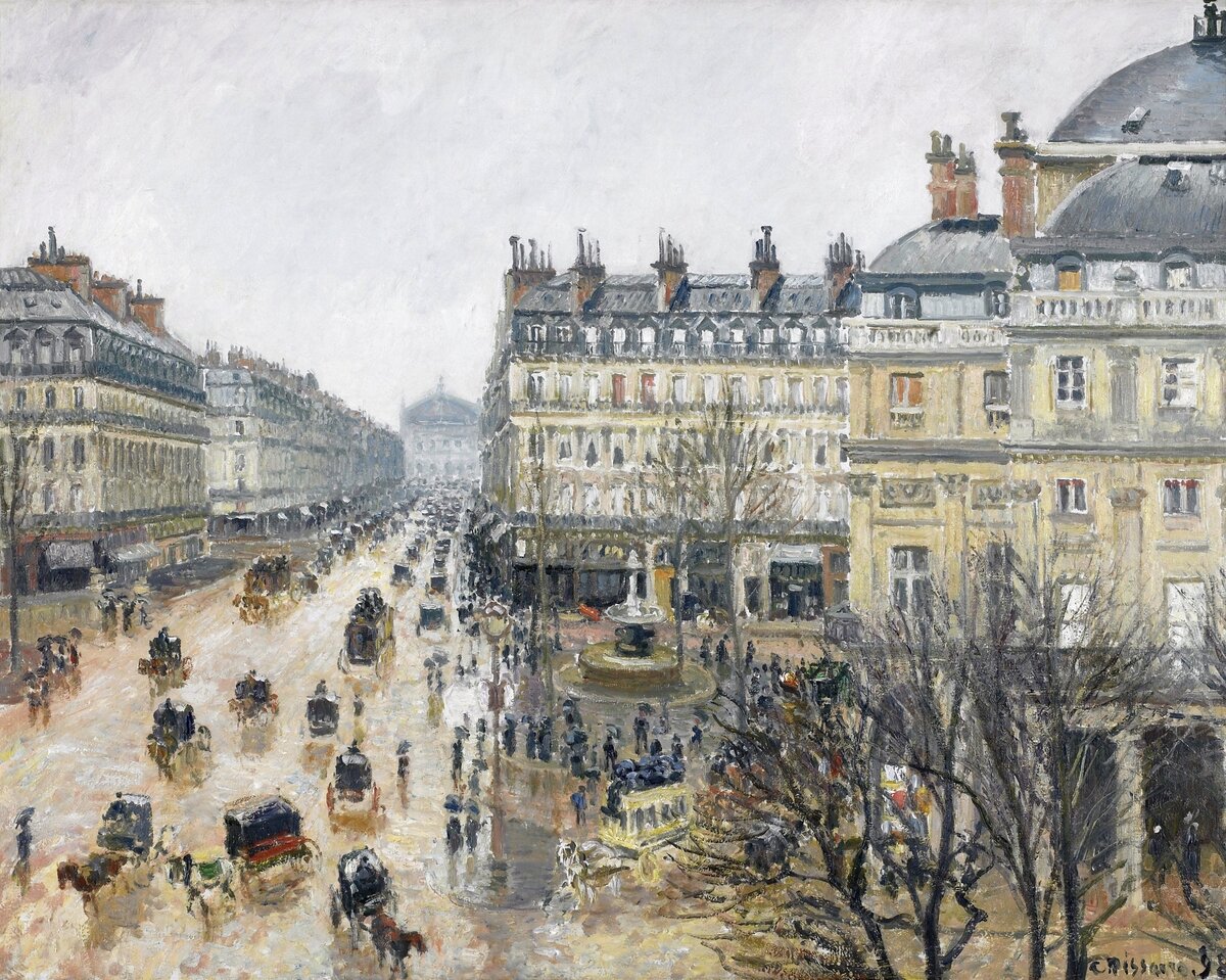 French Theater Square, Paris (1898) painting in high resolution by Camille Pissarro. Original from the Minneapolis Institute of Art. Digitally enhanced by rawpixel.