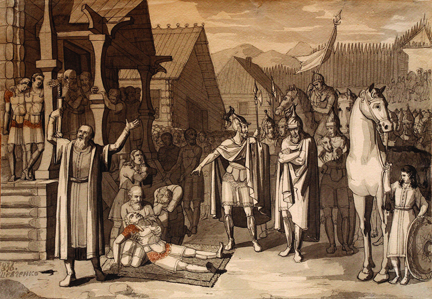 Смерть Олега, князя Древлянского. Худ. Тарас Шевченко