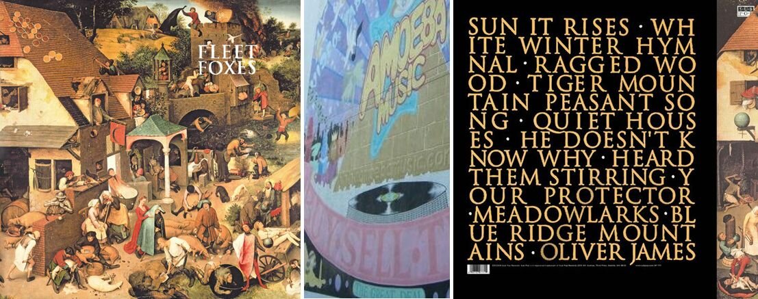 Обложка альбома Fleet Foxes (2008) и фрагмент фасада магазина грампластинок "Амеба".  