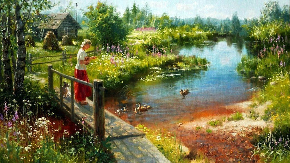 художник владимир жданов картины деревни. подкидыш история любви летнее утро в деревне. живопись. подкидыш история любви летнее утро в деревне. владимир юрьевич жданов (деревня у реки).