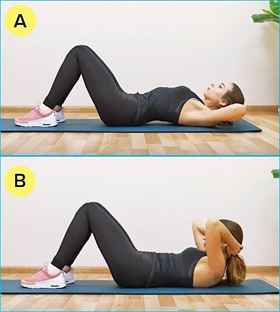 Скручивания лежа на полу, ноги согнуты в коленях