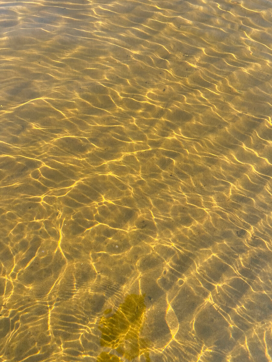 Это мелководье не у самого берега. Метров 5 от кромки воды. Очень красиво солнечный свет преломляется и падает на дно.