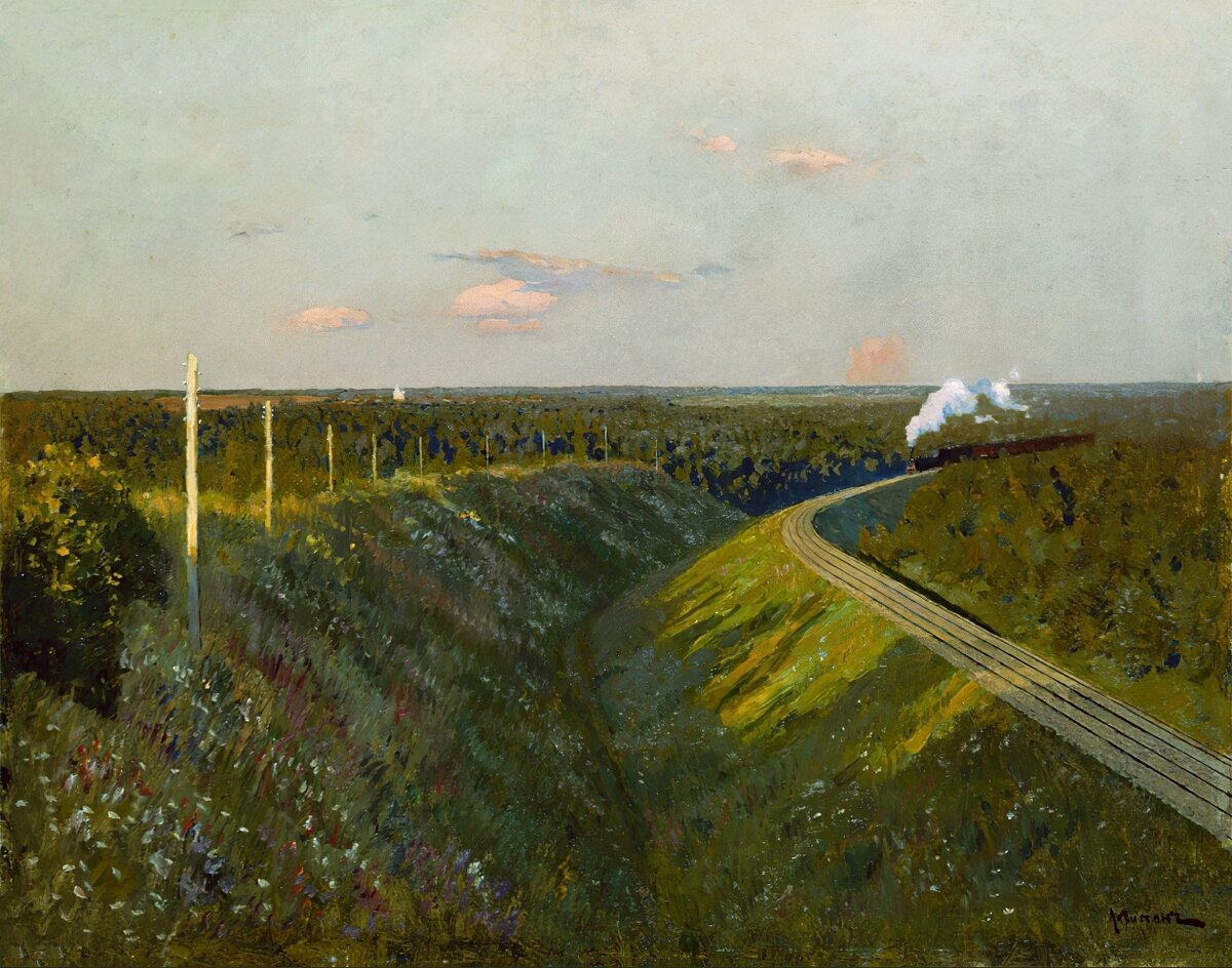 «Поезд в пути», 1890-е Холст, масло. 59 x 76 см. Левитан Исаак Ильич
