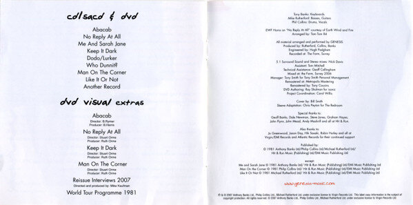 Genesis "Abacab" SACD + DVD Deluxe Edition - booklet, DVD/SACD tracklist