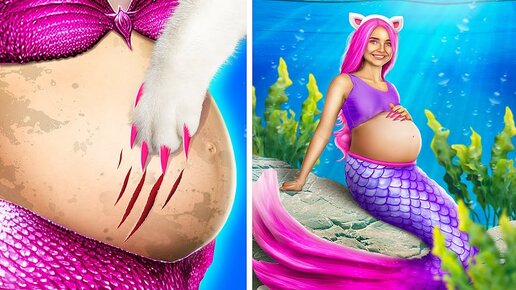 Преображение беременной русалки / Hello Kitty помогает ботанше