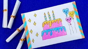 Открытка с сюрпризом. Как нарисовать тортик на день рождения.