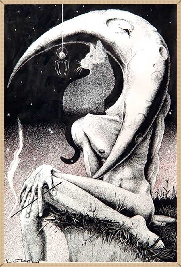 Дмитрий Ворсин. Луна, лунный кот и паучок.
