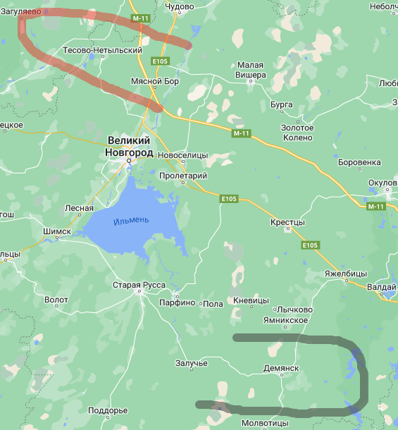 Симметричные "котлы": Мясноборский вверху и Демянский внизу,  рис.  Автора