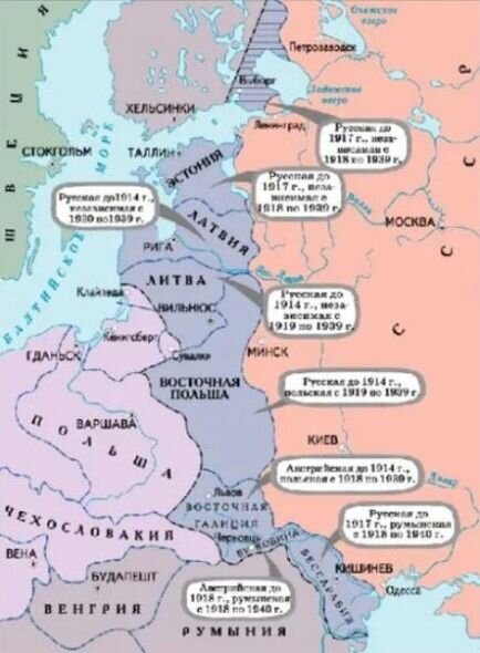 При первом же взгляде на эту карту видно, что Сталин создавал буфер между СССР и Третьим Рейхом