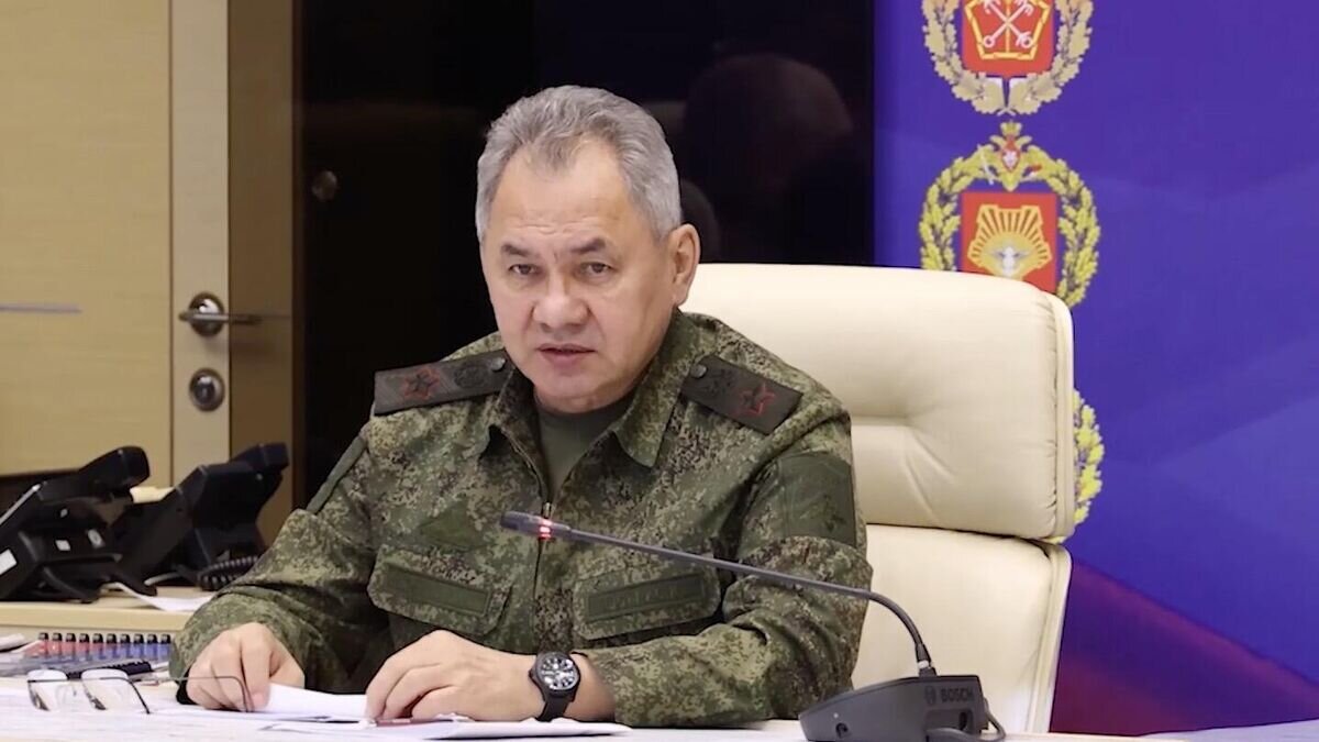    Министр обороны России Сергей Шойгу проводит совещание с заместителями министра обороны РФ в рамках работы в штабе объединенной группировки российских войск. Кадр видео© Минобороны России
