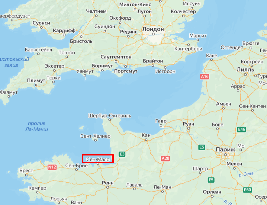 Фото Яндекс карты. Великобританию и Бретань связывают общие корни - географические названия произошли от племен бриттов, населявших Альбион и близлежащую континентальную зону в античные времена.
