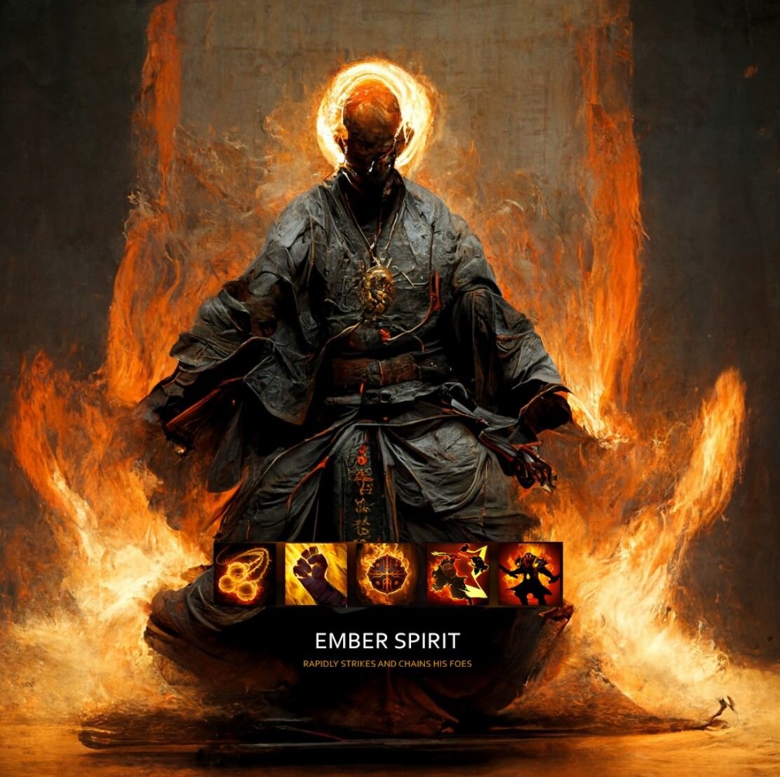 🔹Герои        Storm Spirit
                        Earth Spirit
                        Brewmaster
                       Juggernaut
                       Grimstroke
🔹Места	   Скулящие горы
                       Крепость Непослушного пламени
🔹Боги	        Небожители
                       Горящий Небожитель