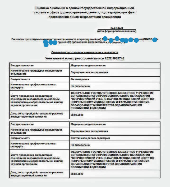 Выписка из личного кабинета 