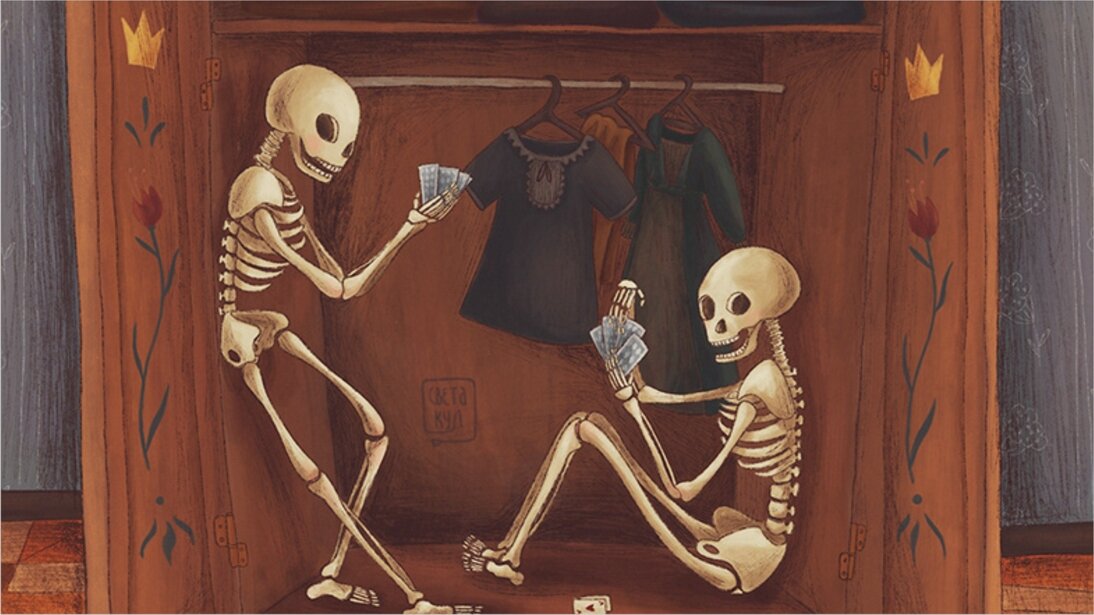 Скелеты в шкафу 2024. Шкаф карикатура. Двое в шкафу арт. Рисунок прячется в шкафу.