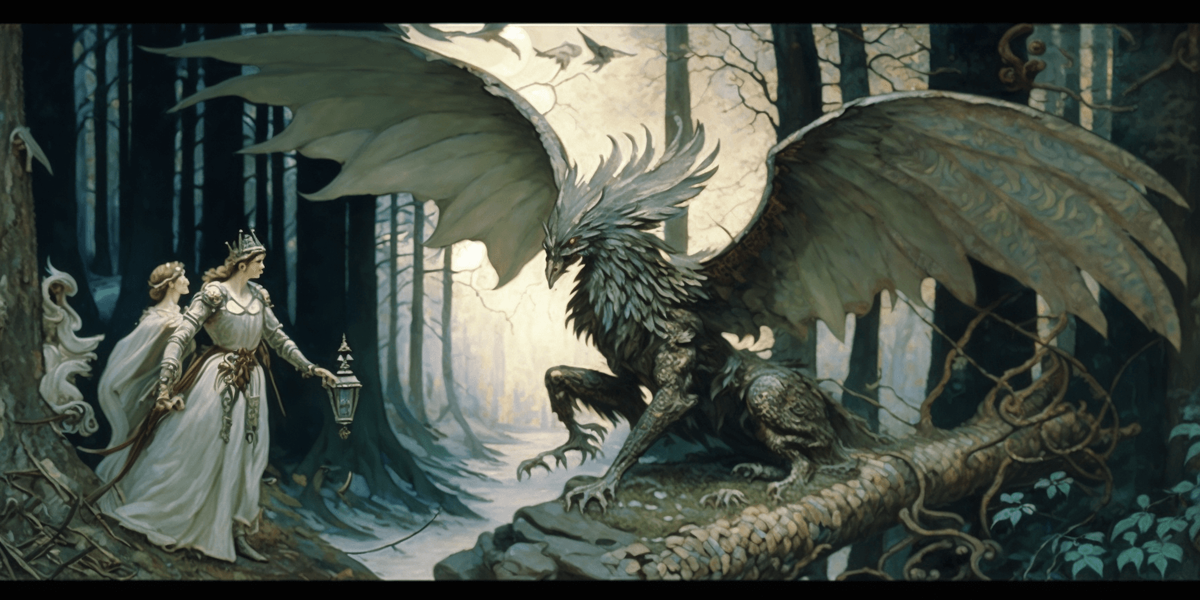  , Victor Vasnetsov: A Russian fairy tale scene with mythical creatures in a dense forest