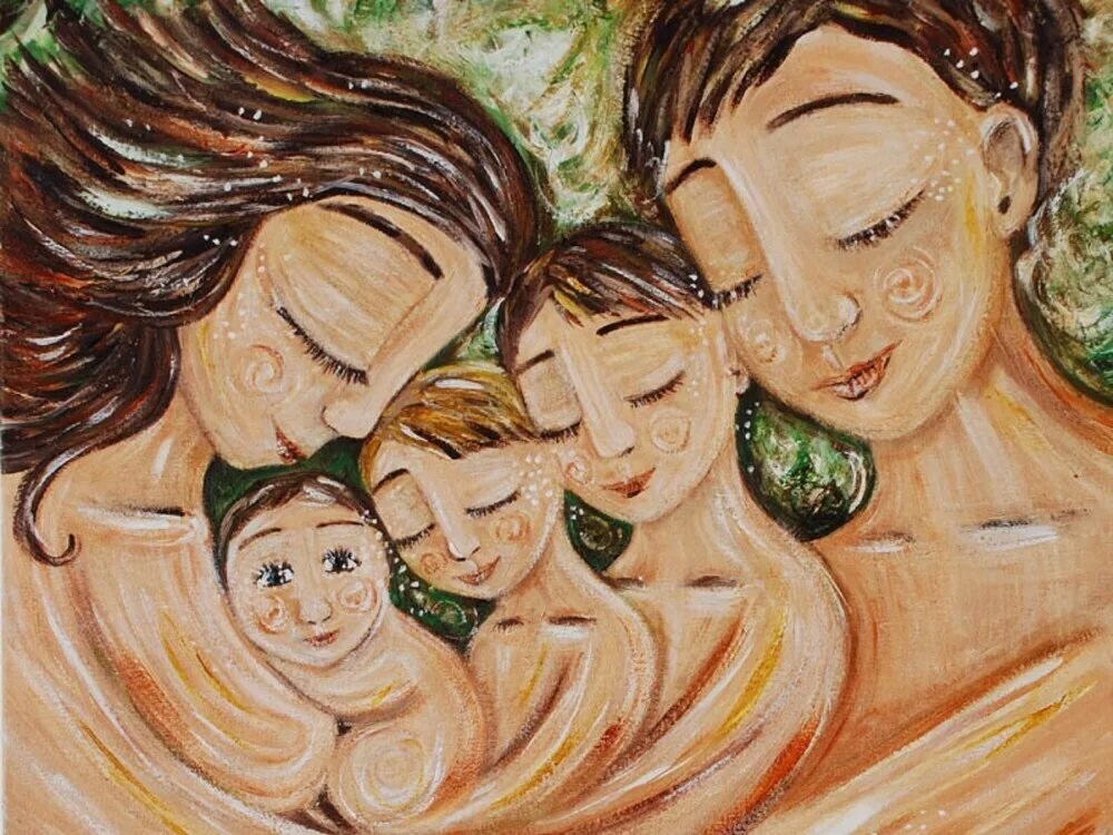 Картинка мама и три ребенка