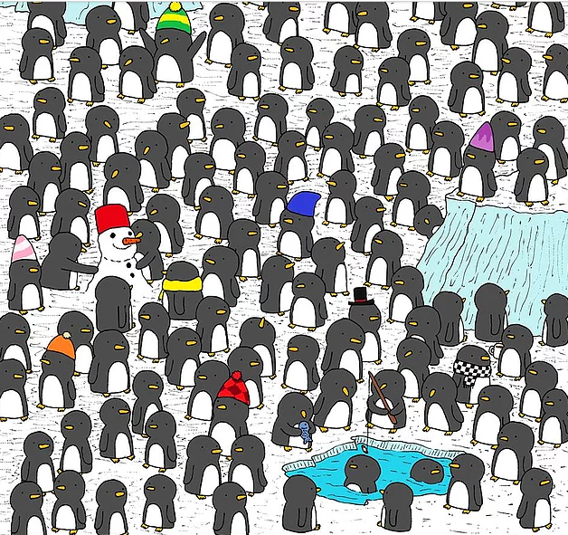 Чашка кофе затерялась среди пингвинов