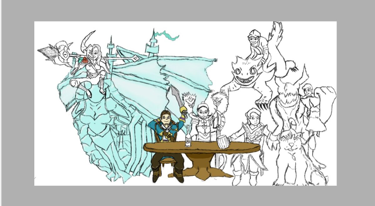 Эскиз рисунка, в самом низу готовый, автор (14 летний Шмель) 