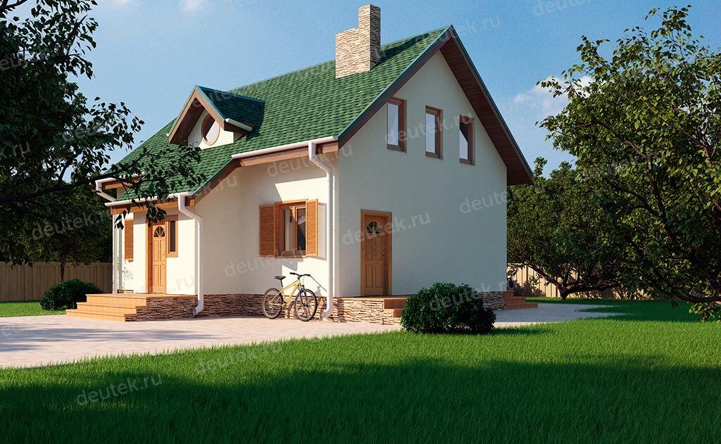 Проект дома 118 м2 из газобетона с мансардой и террасой - DT0536