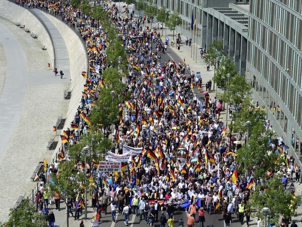    Участники акции протеста, организованной партией "Альтернатива для Германии" (АдГ), в Берлине. 27 мая 2018© AFP 2023 / Tobias Schwarz