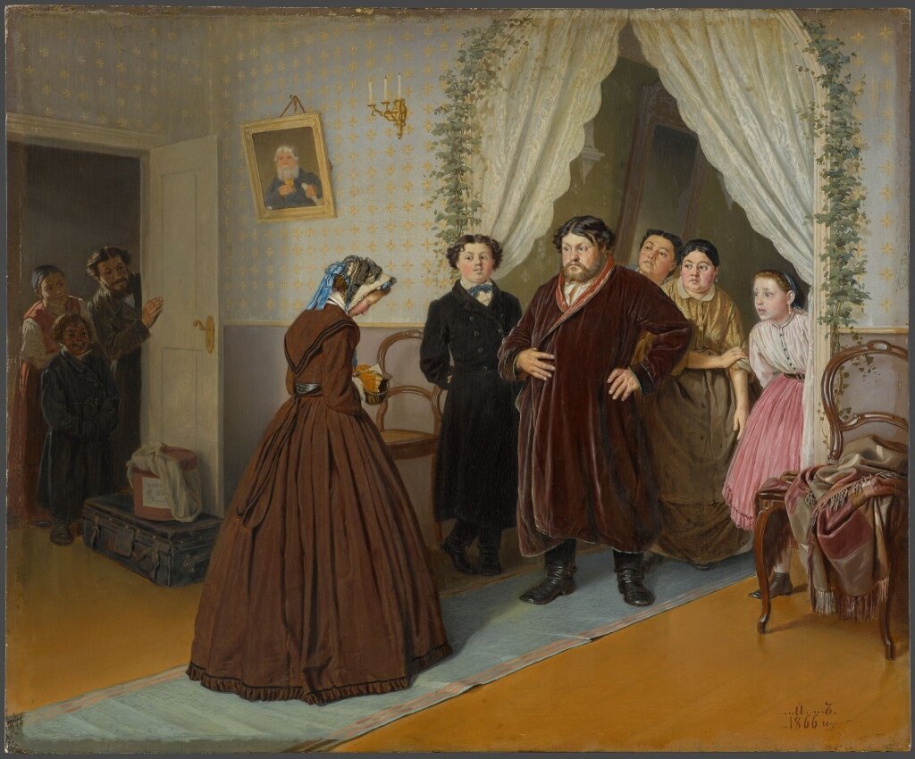"Приезд гувернантки в купеческий дом" Василий Григорьевич Перов,1866г, Третьяковская галерея.