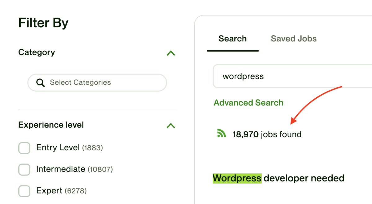Поиск заказов на Upwork по запросу WordPress