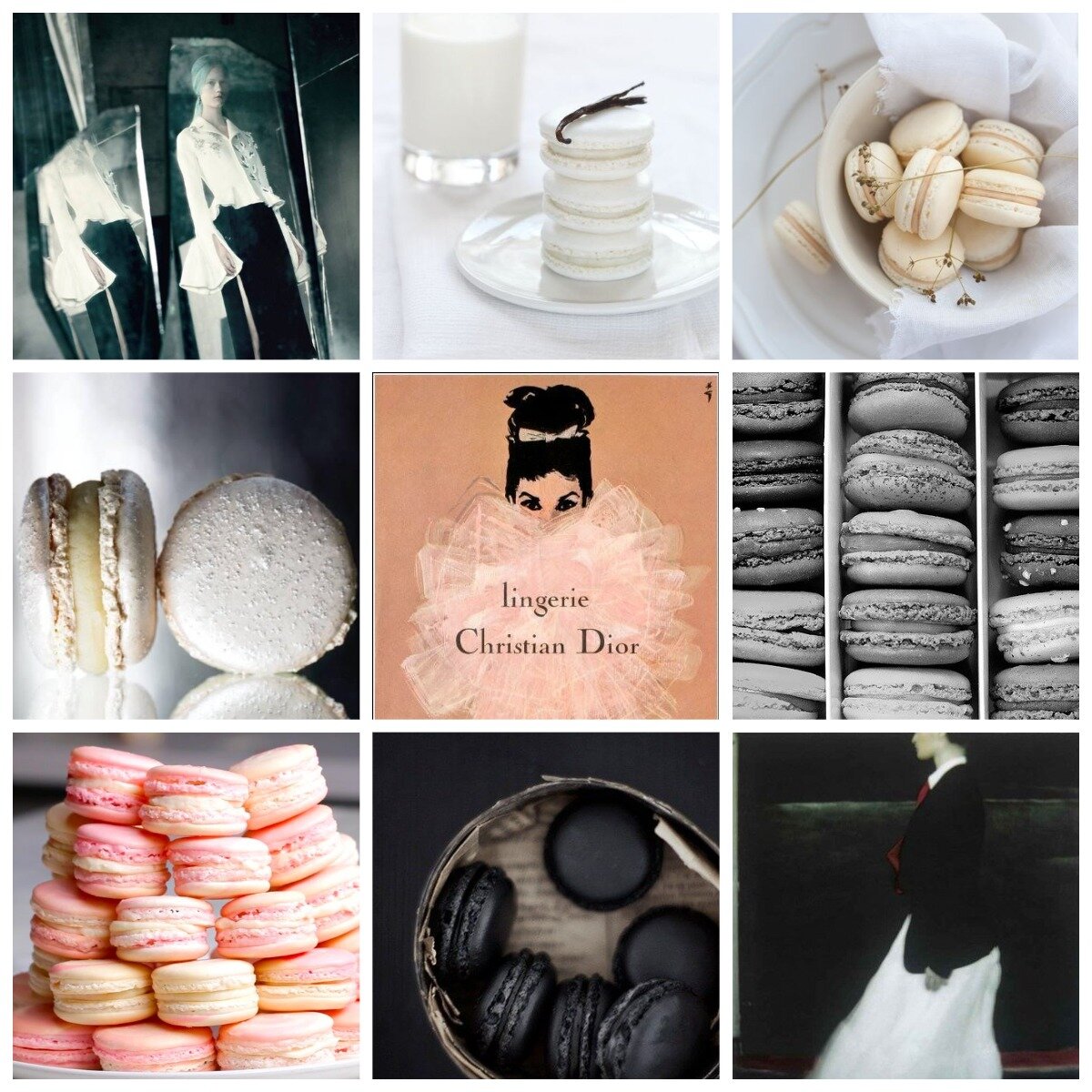 Белый, розовый, бежевый, чёрный. Иллюстрации взяты в открытых источниках в сети. Коллажи авторские.