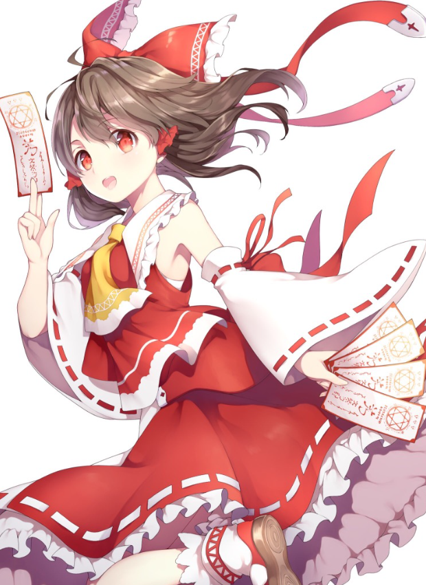 Рэйму - героиня серии Touhou метает о-фудо в таких количествах, что приходится с собой таскать их пачками.