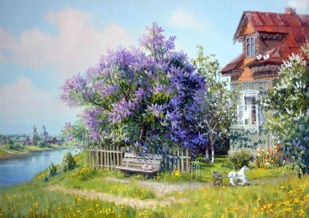 Пейзажи с сиренью картины маслом
